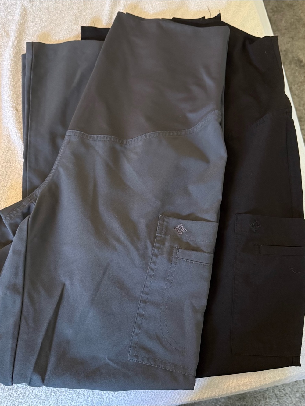 Med Couture Maternity Scrub Pants in Charcoal Gray and Black